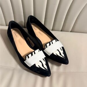 Clarks Women's Zebra Pattern Black and White Loafers